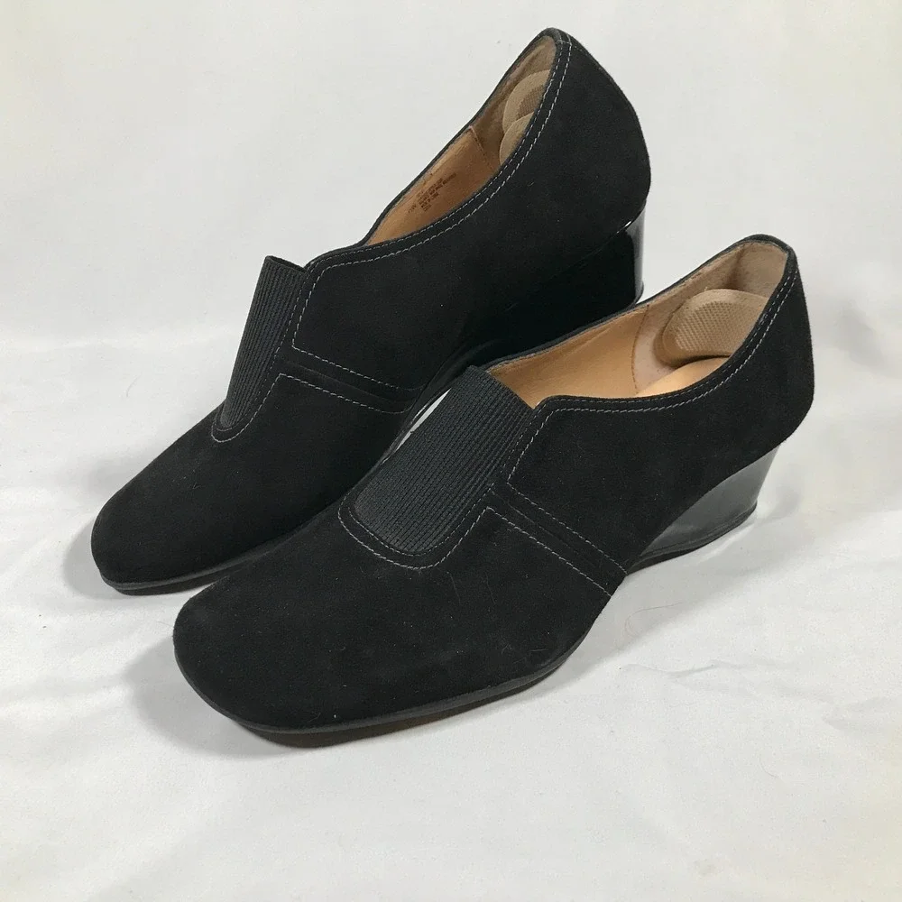 Soft Spots Black Cushion Slip On Wedge Heel Shoes Womens US 11W EU 42 UK 9 NWOT